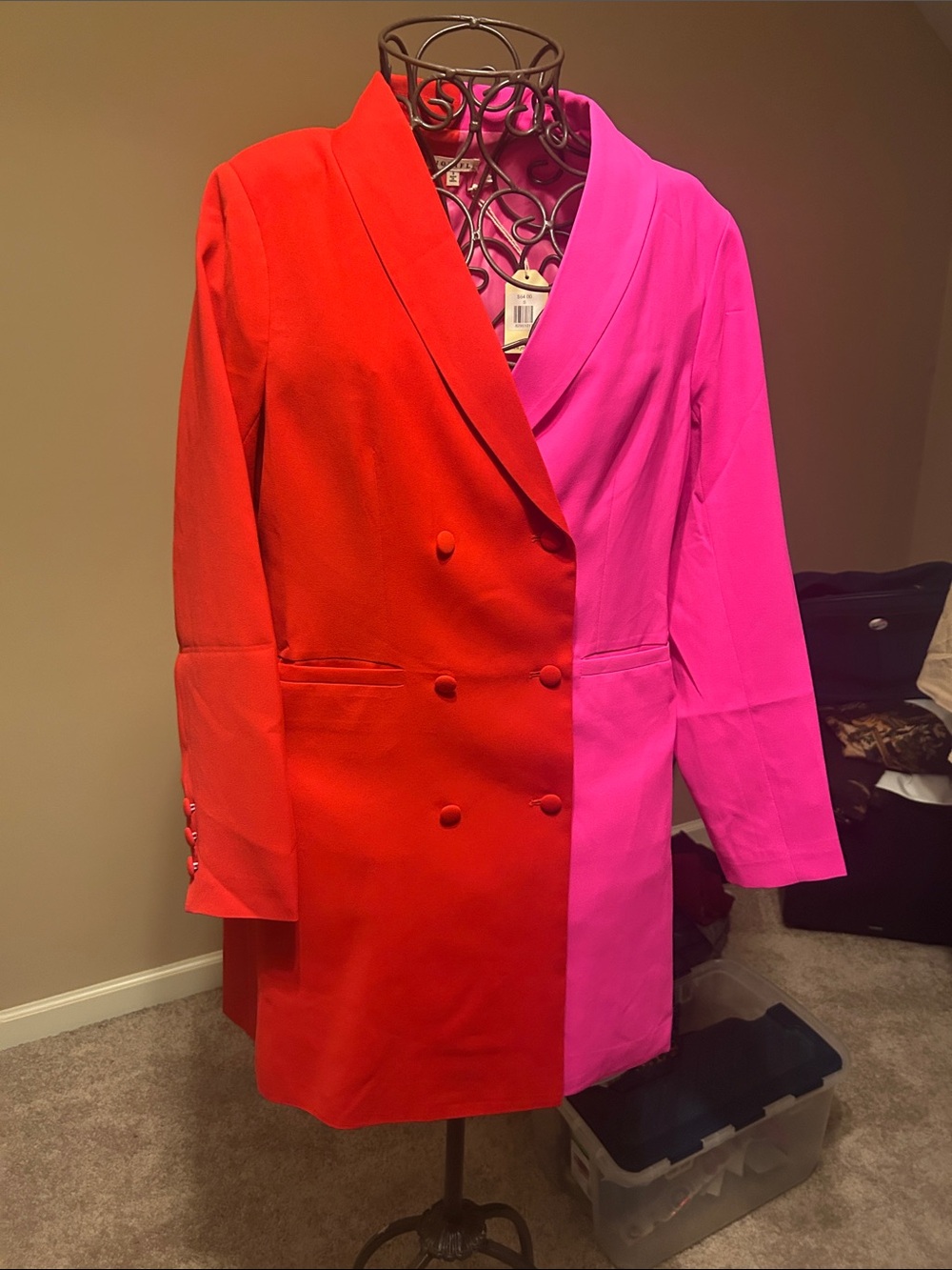 JODIFL Red & Hot Pink Colorblock Double-Breasted Blazer